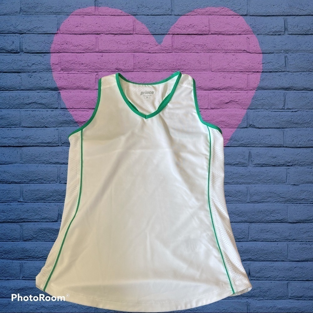 Prince white tank w green piping